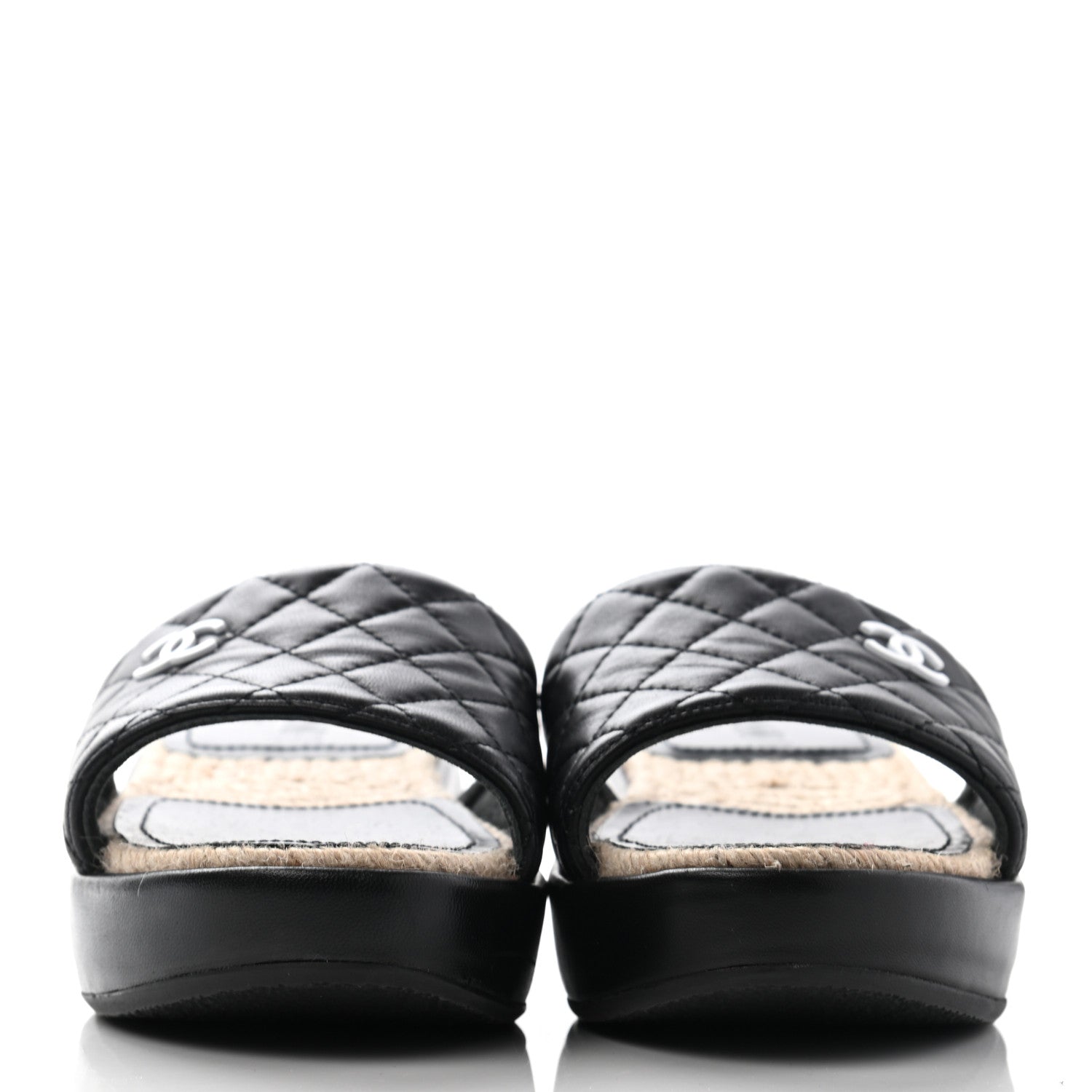 Chanel Lambskin Quilted CC Espadrille Slip On Sandals 35 Black 2 of 14
