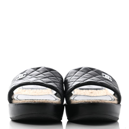 Chanel Lambskin Quilted CC Espadrille Slip On Sandals 35 Black 2 of 14