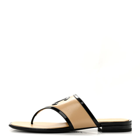 Lambskin Patent Calfskin CC Thong Sandals 39 White Black