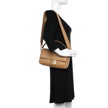 Fendi Nappa FF 1974 Embossed Baguette Miele Scuro 2 of 10