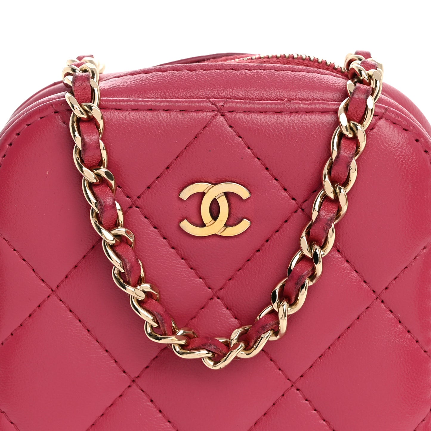 Lambskin Quilted Phone Holder Wallet On Chain WOC Pink