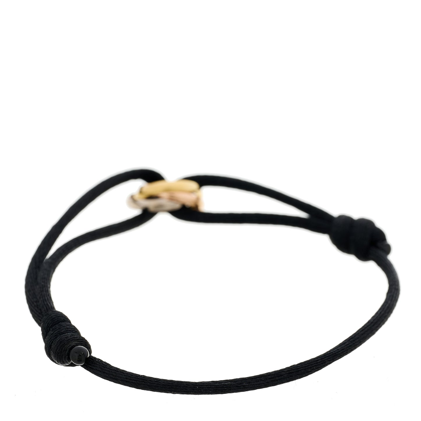 18k Pink Yellow White Gold Trinity Adjustable Cord Bracelet Black