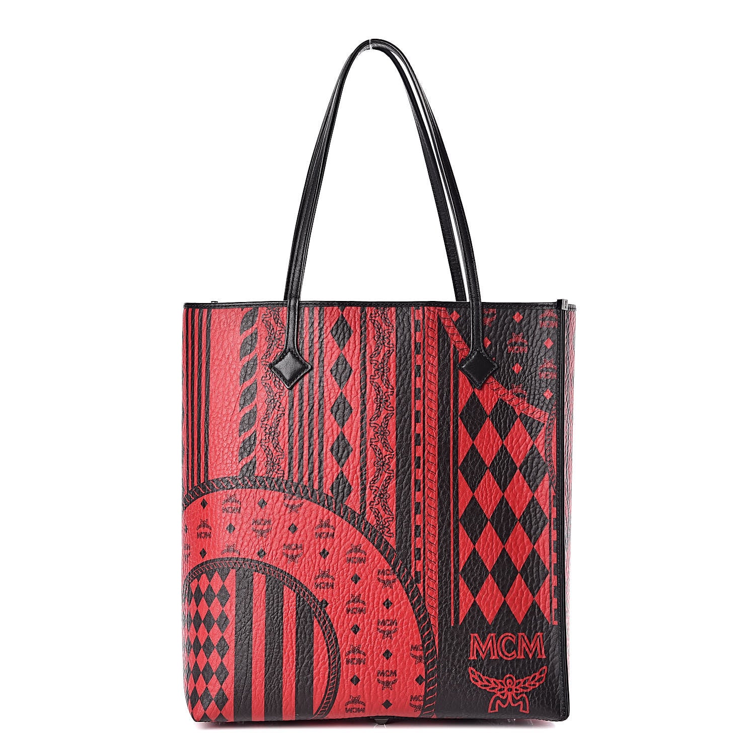 MCM Visetos Baroque Print Kira North South Shopper Tote Red 1 of 10