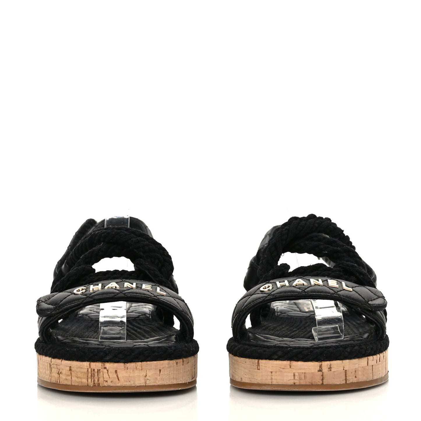 Cord Lambskin Quilted Logo Sandals 39 Black