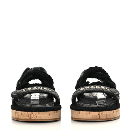 Chanel Cord Lambskin Quilted Logo Sandals 39 Black 2 of 8