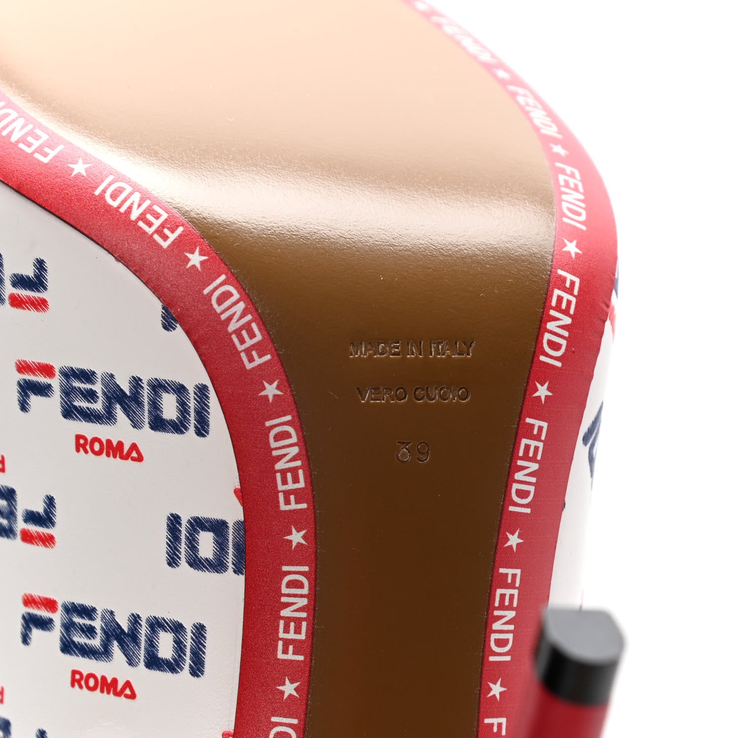 Fendi X FILA Vitello Mania Logo Print High Heel Pumps 39 White Blue Red Fragola 5 of 5