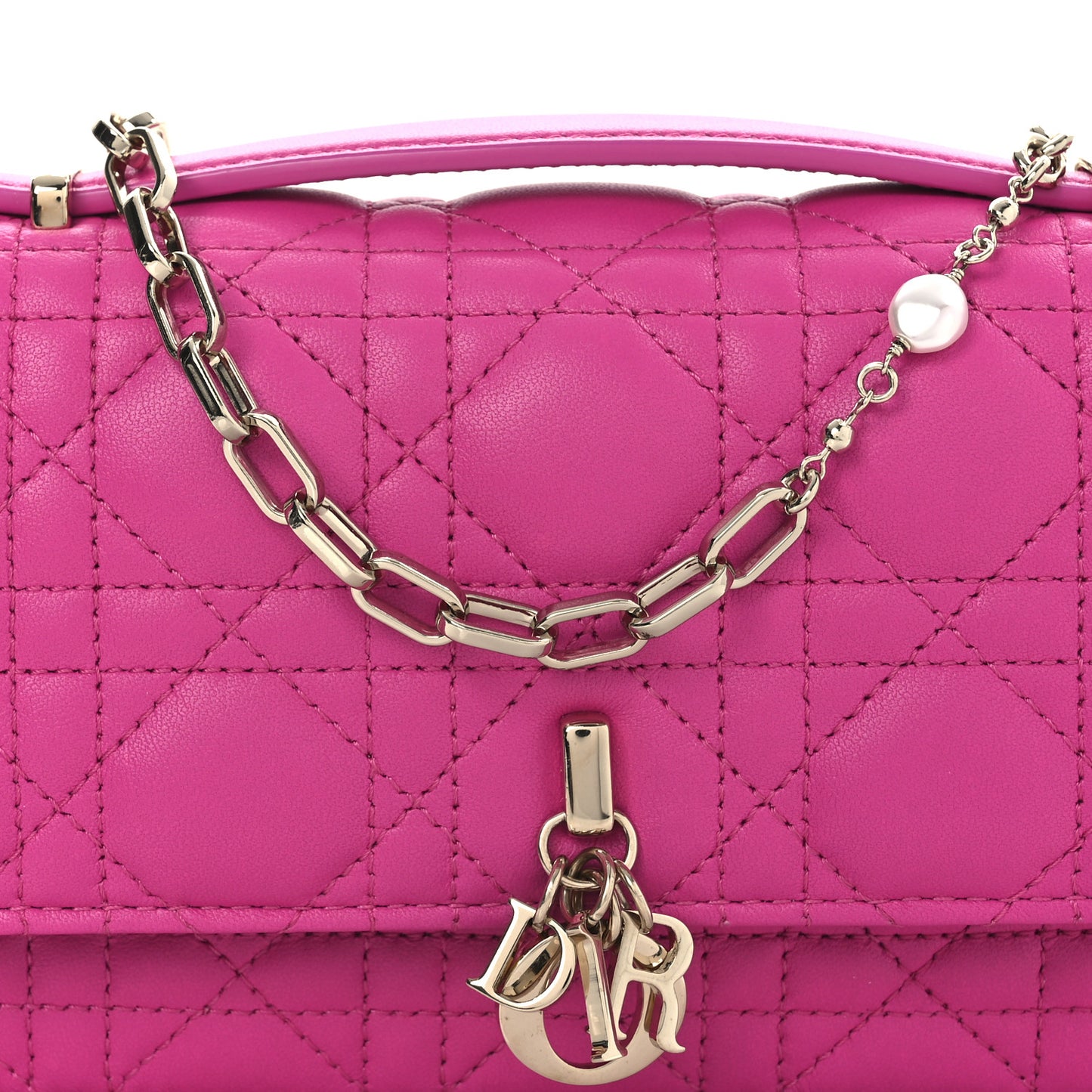 Lambskin Cannage Mini My Dior Top Handle Clutch Dark Pink