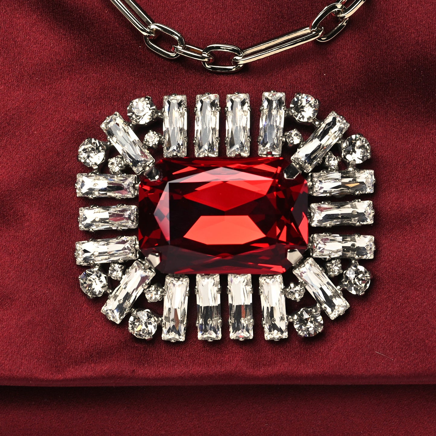 Satin Crystal Titania Clutch Red