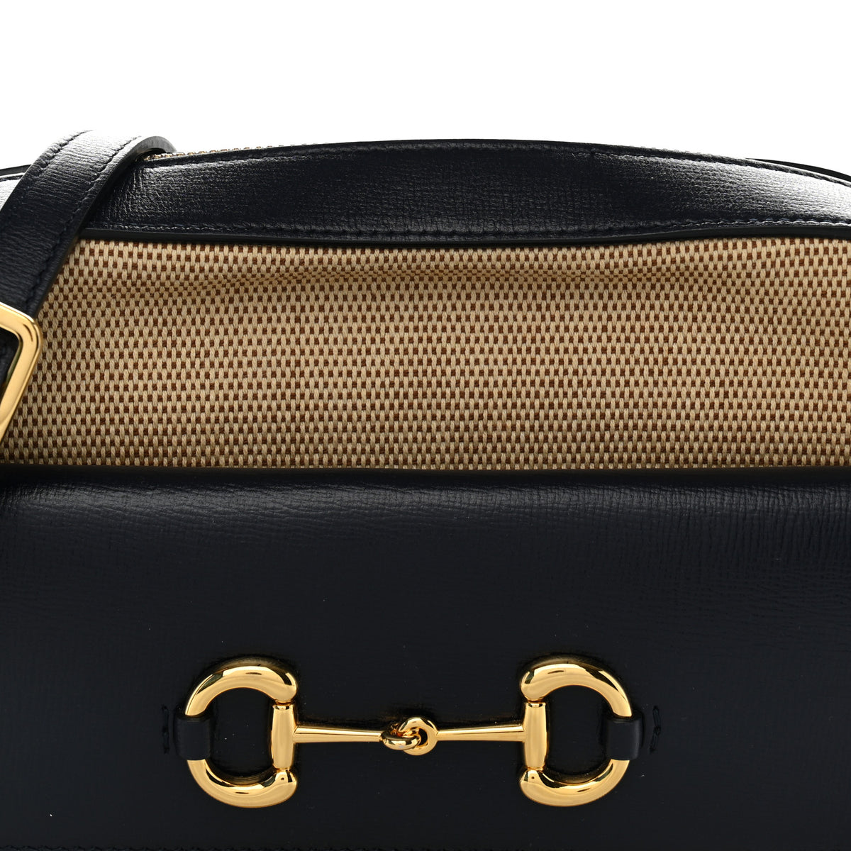 Gucci Vintage Rice Canvas Azalea Calfskin Small Horsebit 1955 Shoulder Bag Beige Blue 8 of 11