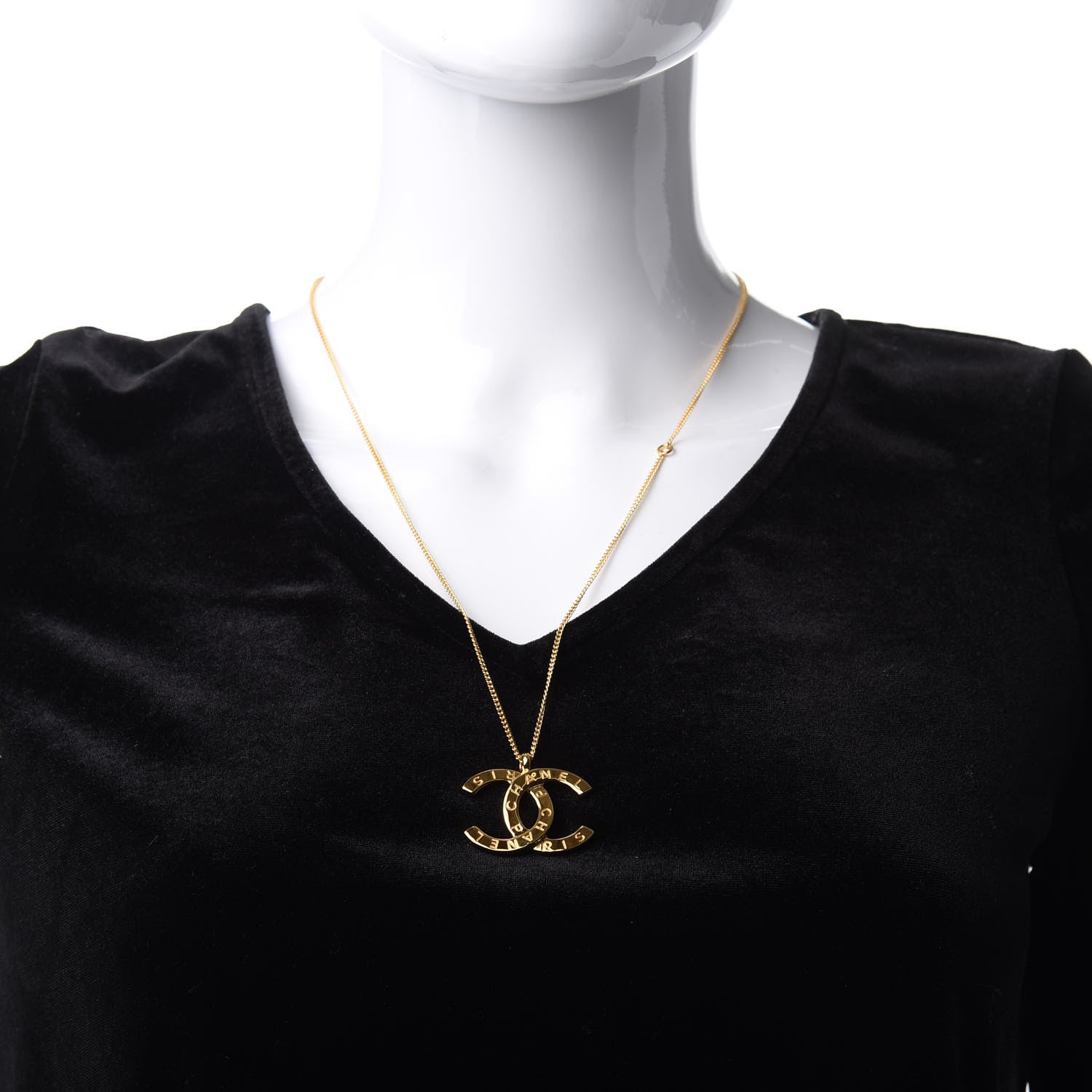 Chanel Metal CC Paris Button Necklace Gold 2 of 5