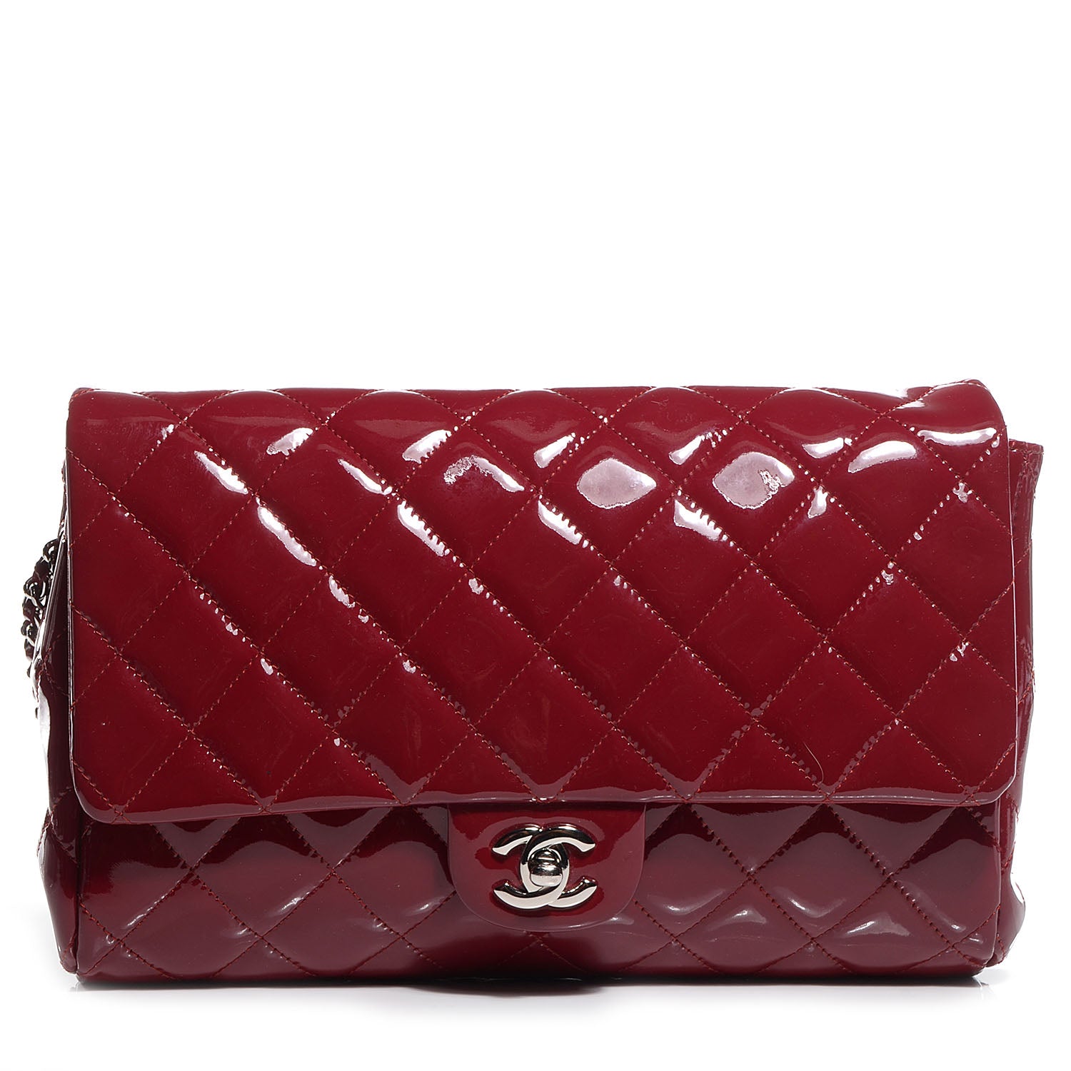 Chanel Patent Quilted Clutch Flap Red 1 of 8