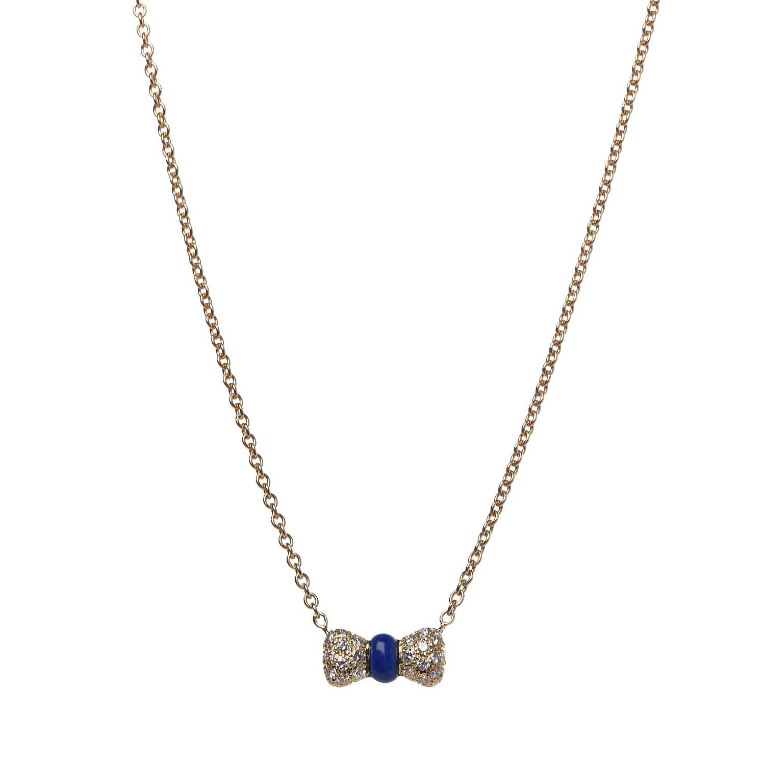 Van Cleef & Arpels 18K Yellow Gold Lapis Lazuli Diamond Bow Pendant Necklace 1 of 6