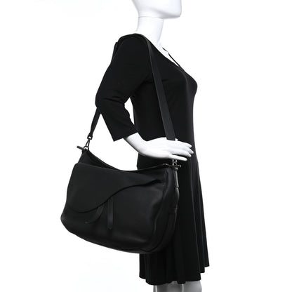 Christian Dior Grained Calfskin Saddle Soft Bag Black 2 of 9