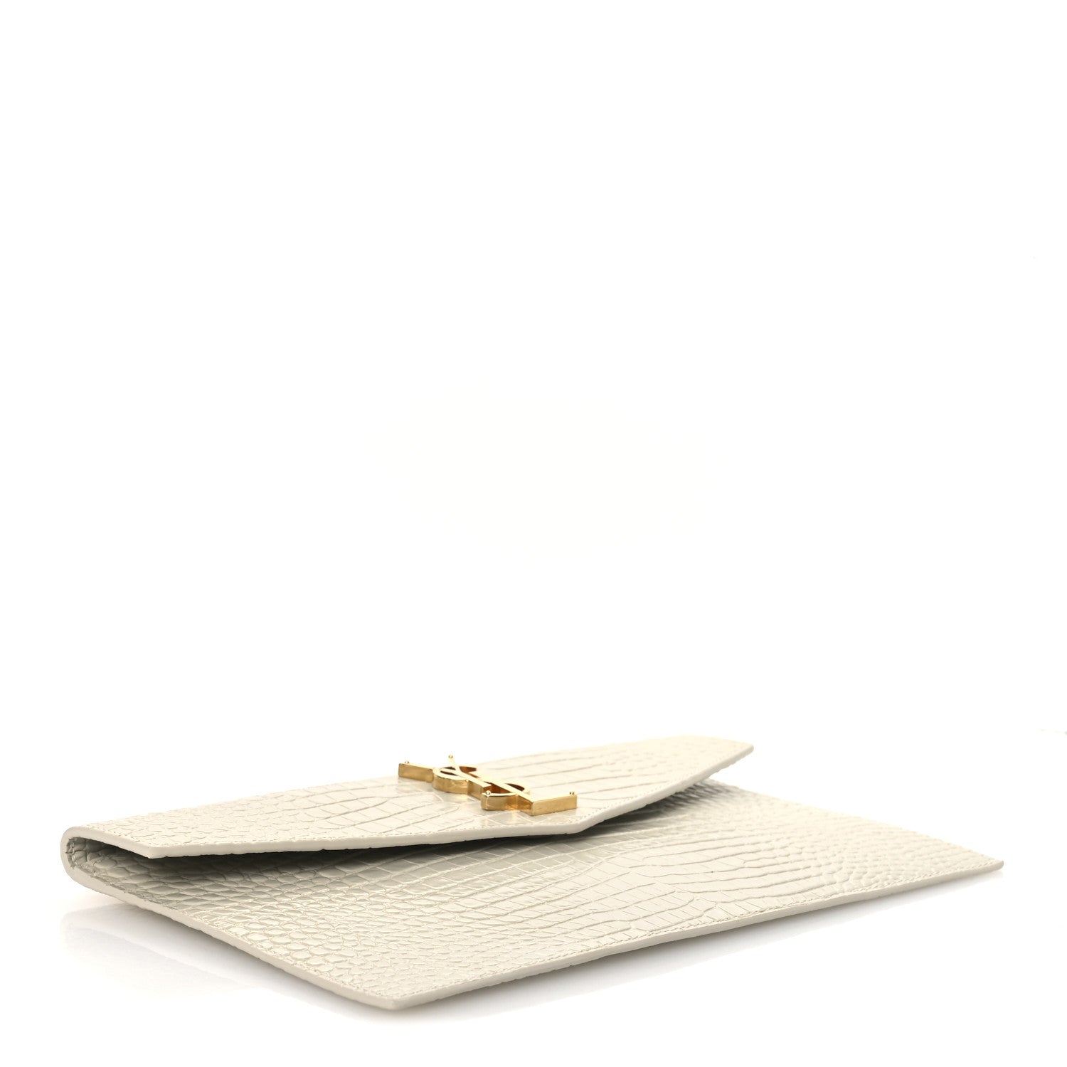 Saint Laurent Calfskin Crocodile Embossed Uptown Monogram Pouch Crema Soft 4 of 7