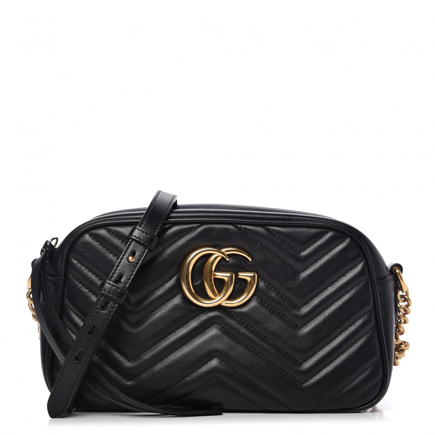 Calfskin Matelasse Small GG Marmont Chain Shoulder Bag Black