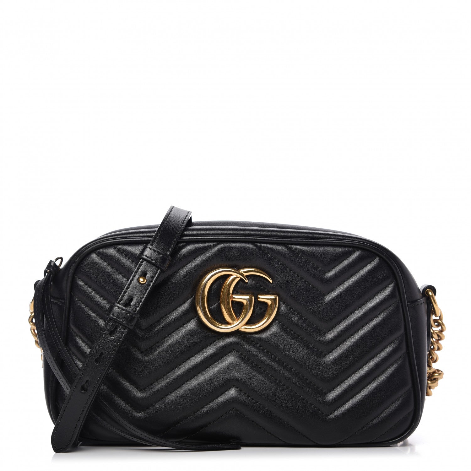 Gucci Calfskin Matelasse Small GG Marmont Chain Shoulder Bag Black 1 of 10