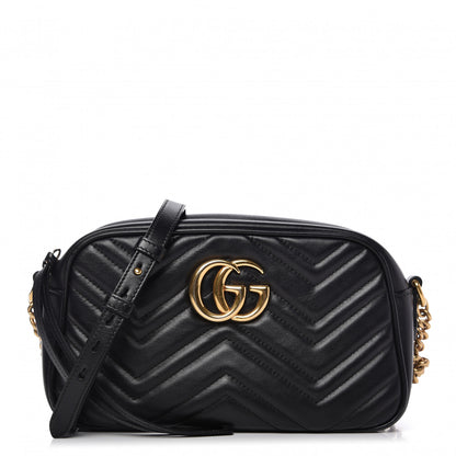 Gucci Calfskin Matelasse Small GG Marmont Chain Shoulder Bag Black 1 of 10