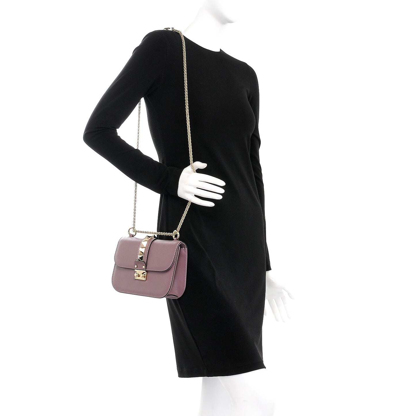 Vitello Small Glam Lock Rockstud Flap Dark Mauve