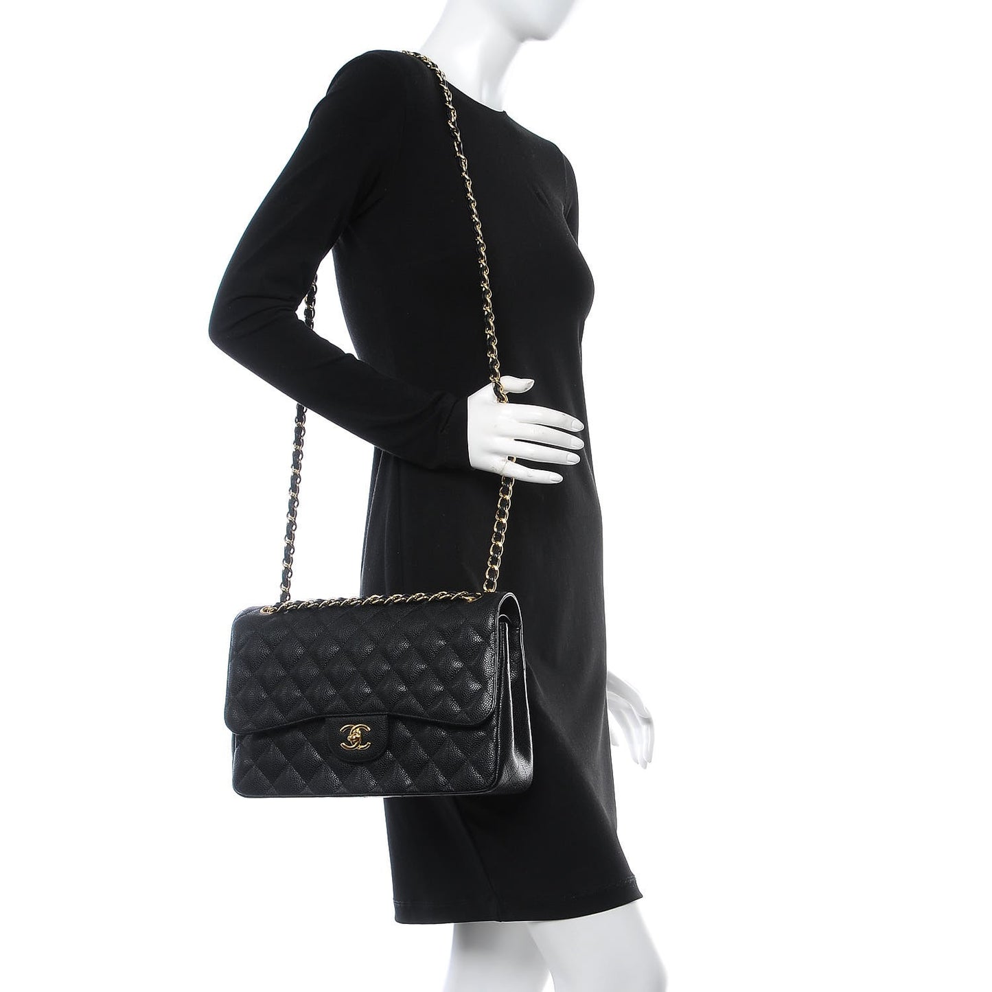 Caviar Quilted Jumbo Double Flap Black