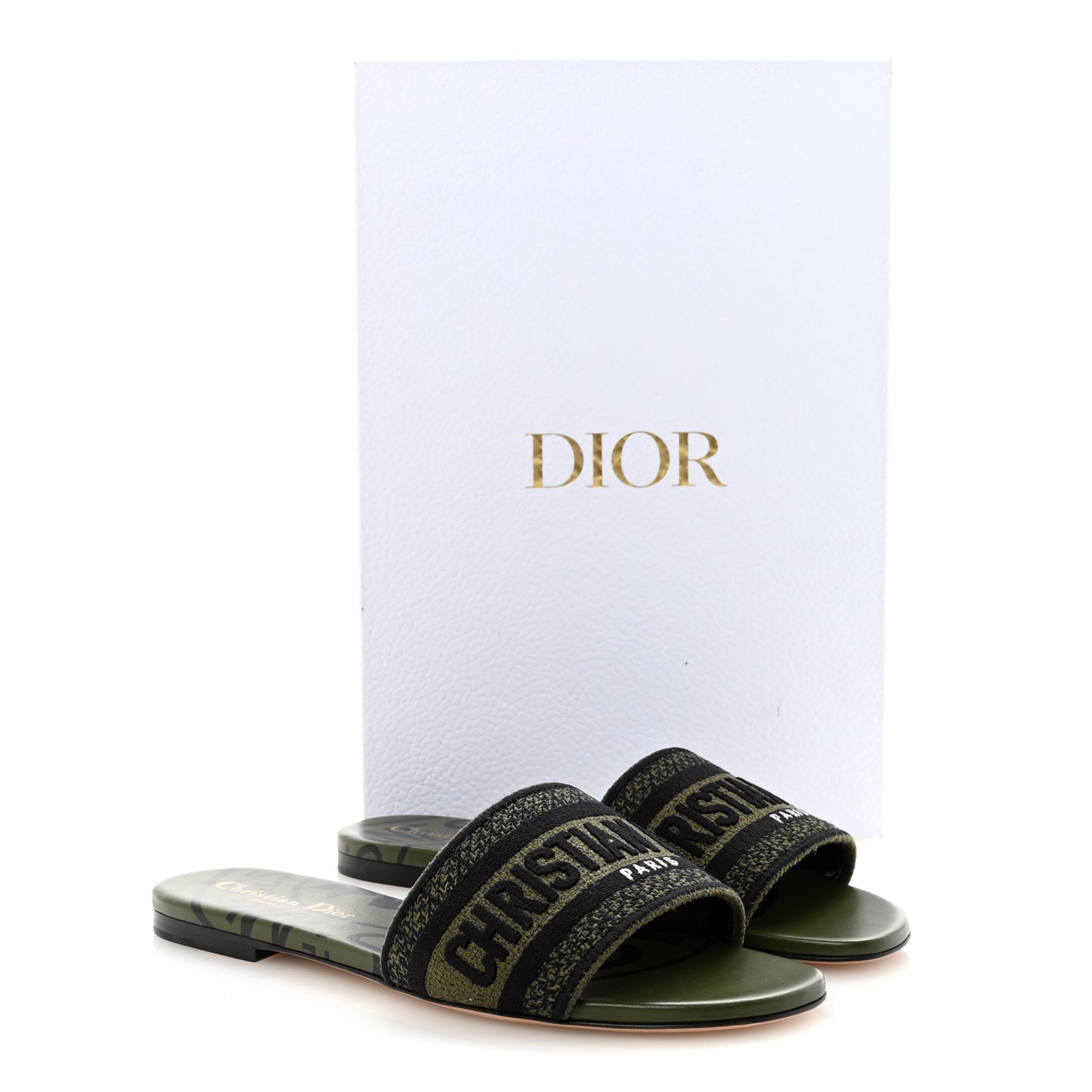 Canvas Union Embroidered Dway Flat Slide Sandals 36.5 Kaki