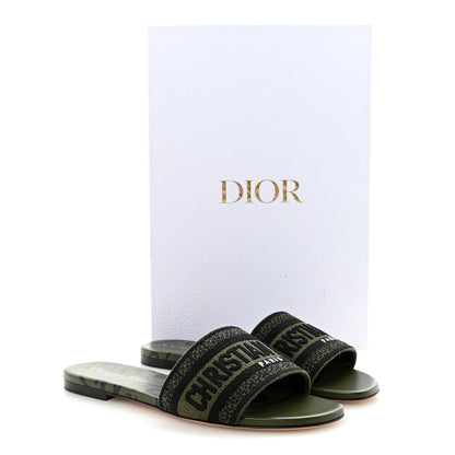 Christian Dior Canvas Union Embroidered Dway Flat Slide Sandals 36.5 Kaki 10 of 10