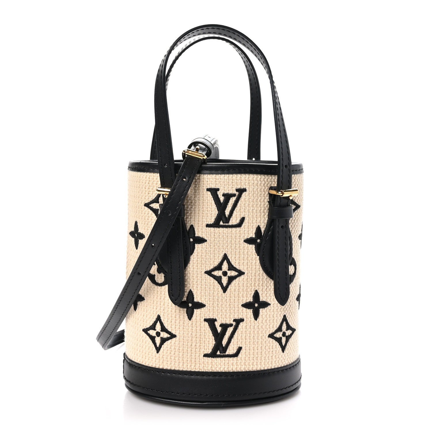 Louis Vuitton Cotton Calfskin Monogram Nano Bucket Bag Black 1 of 10