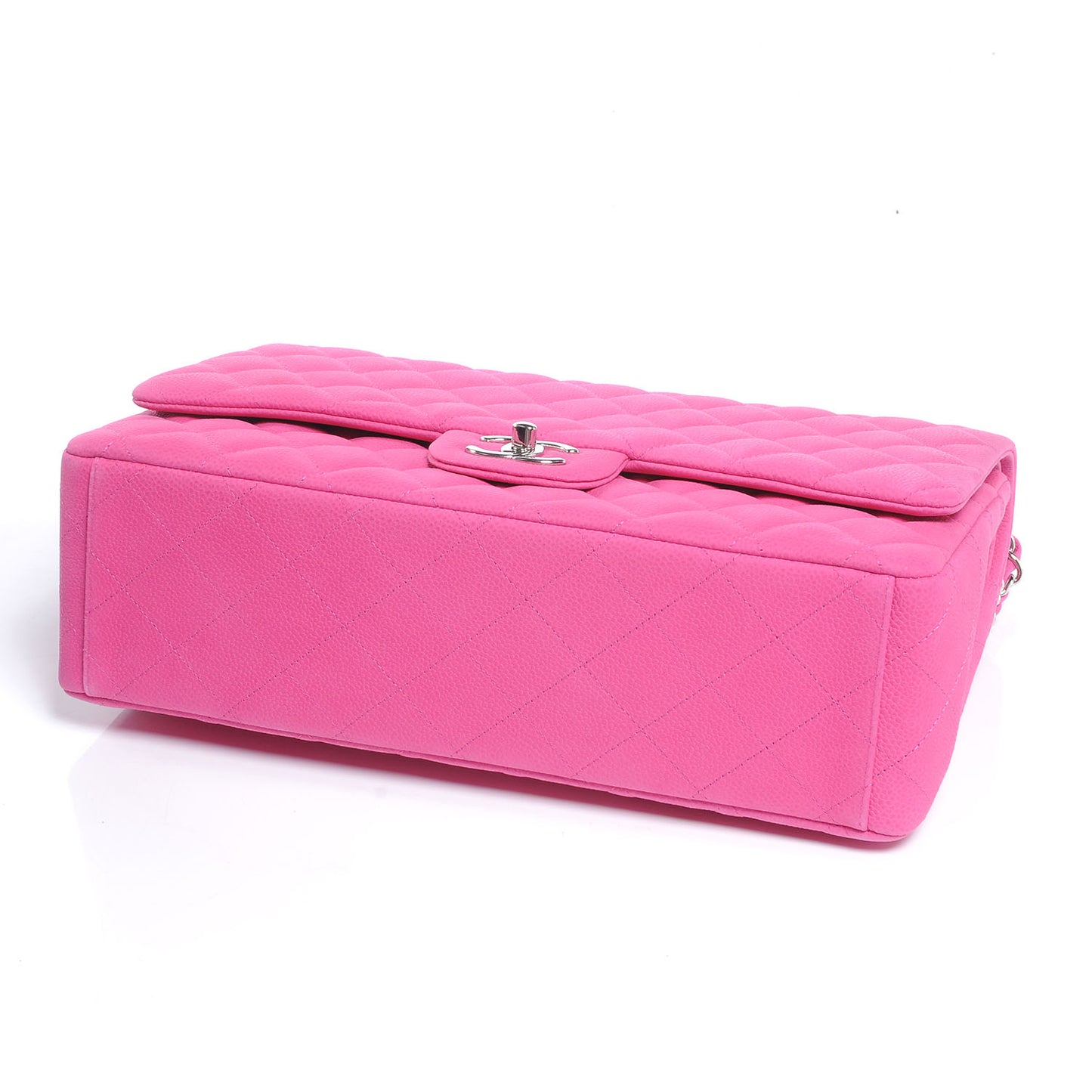 Iridescent Caviar Maxi Double Flap Hot Pink