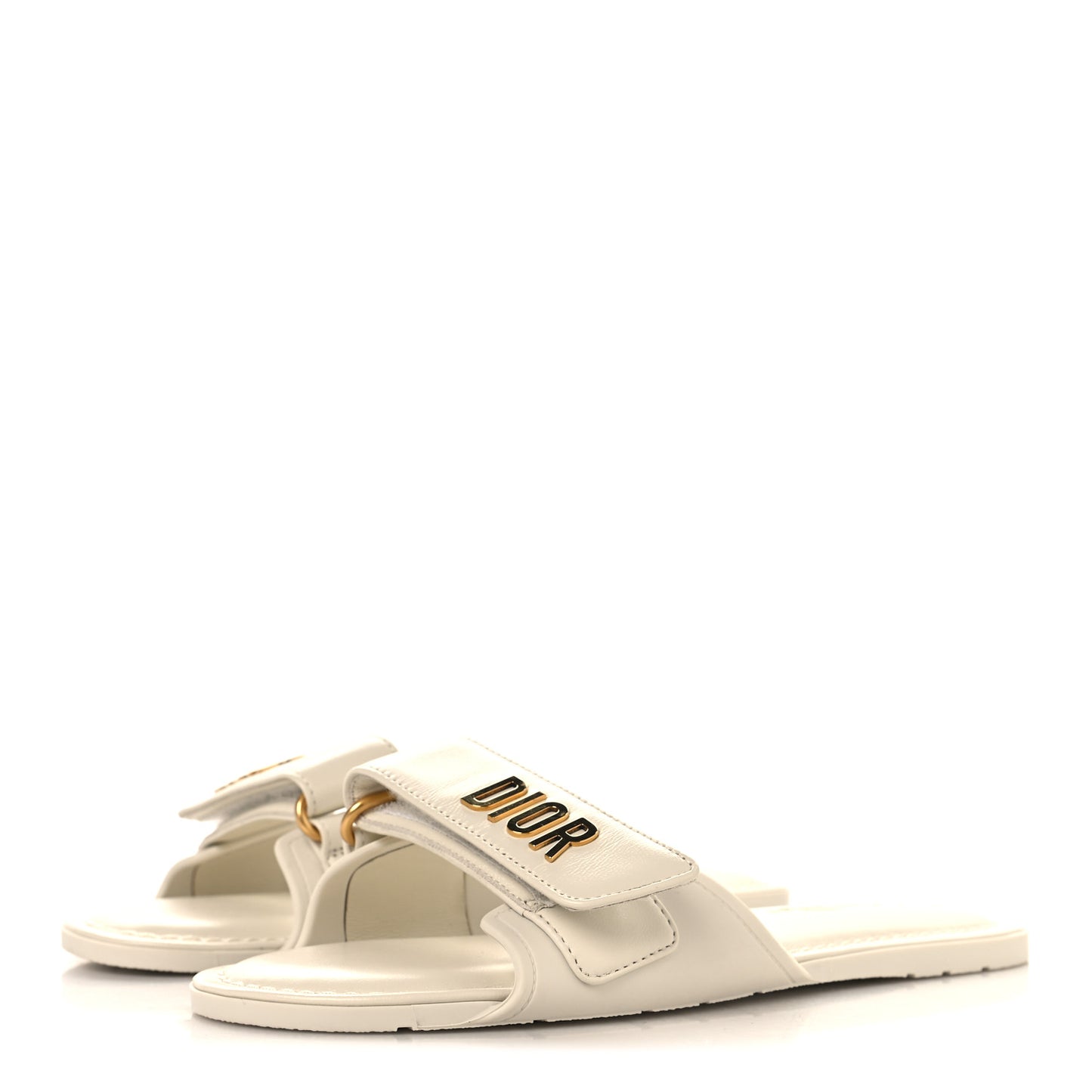 Lambskin Rubber Dioriviera Dioract Flat Slide Sandals 35 White
