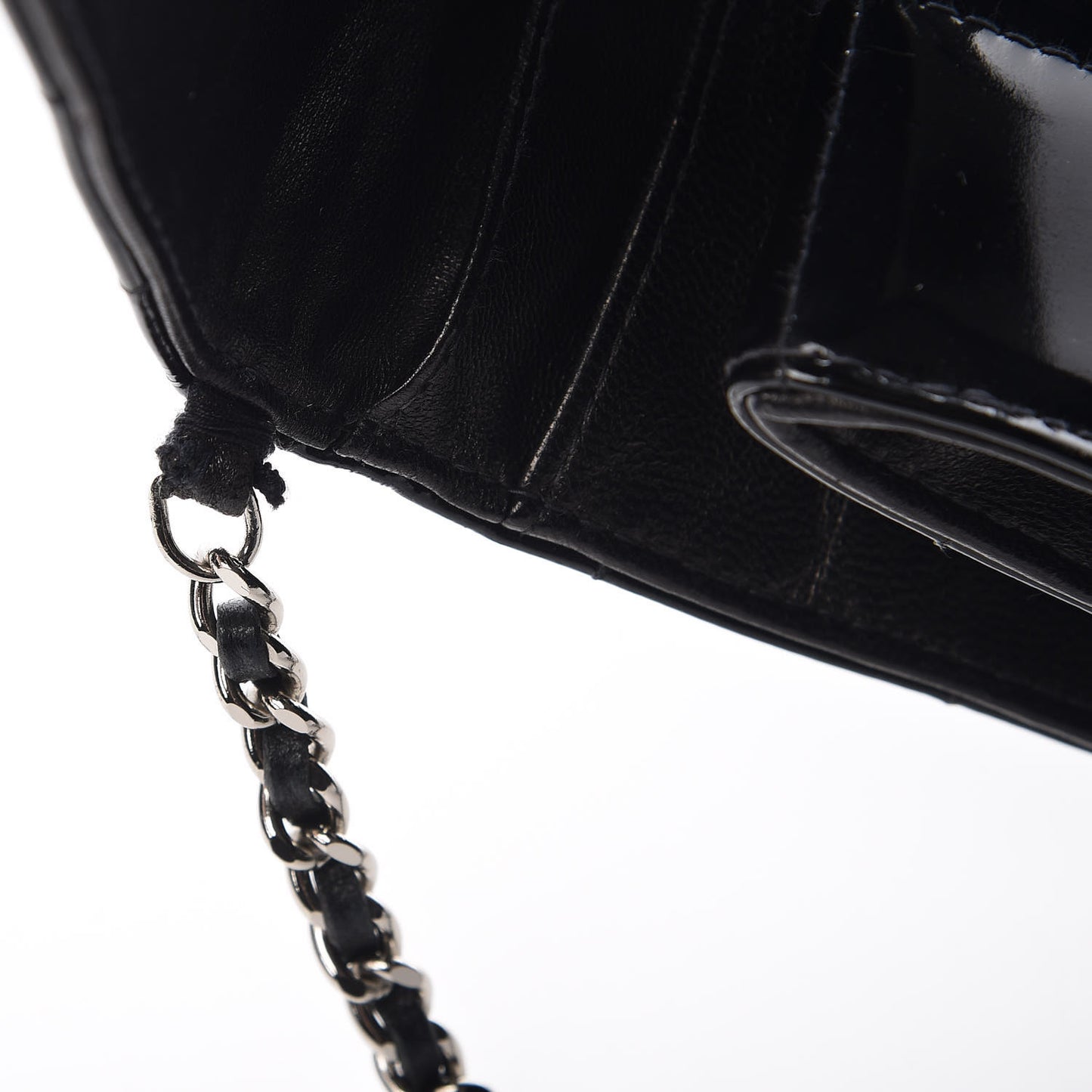 Patent Chocolate Bar Chain Clutch Black