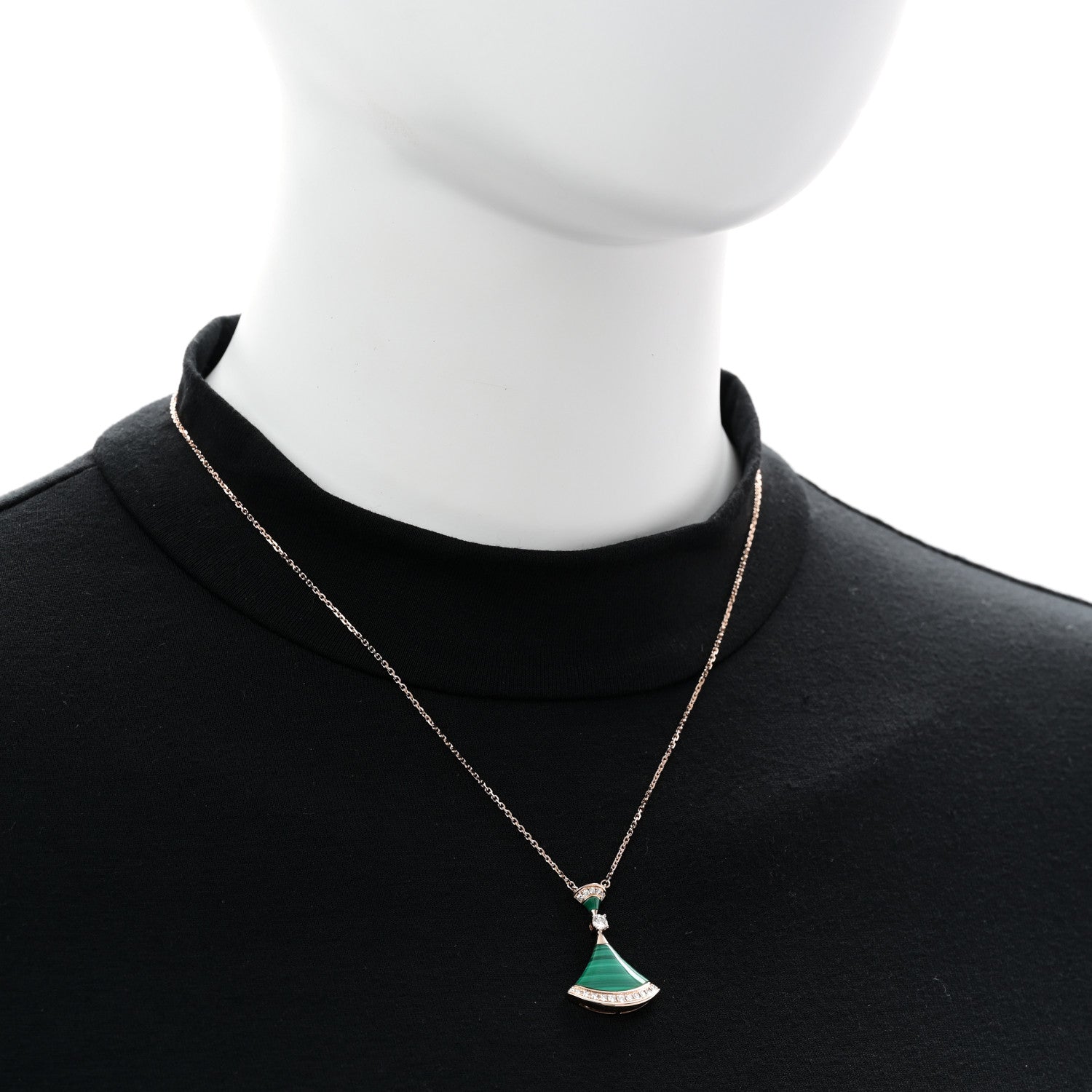 Bulgari 18K Rose Gold Diamond Malachite Divas' Dream Pendant Necklace 2 of 6