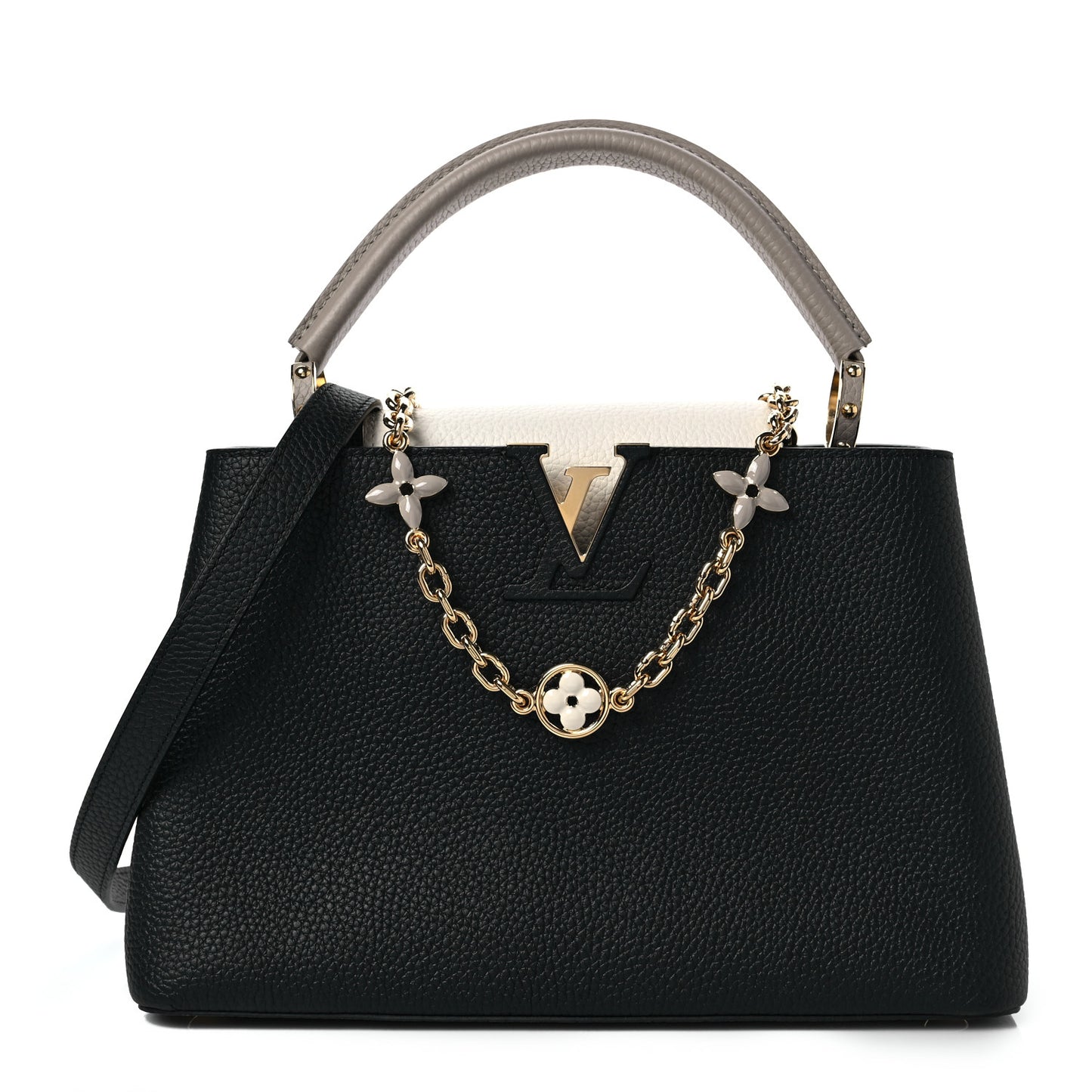 Taurillon Flower Chain Capucines MM Black Galet Gray Pearly Cream