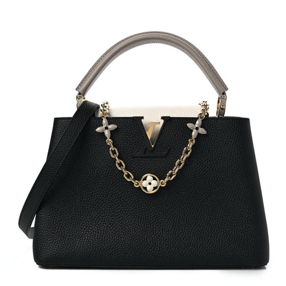 Louis Vuitton Taurillon Flower Chain Capucines MM Black Galet Gray Pearly Cream 1 of 7
