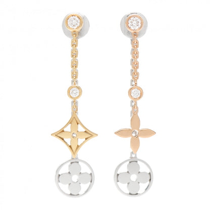 Louis Vuitton 18K Yellow White Pink Gold Diamond Blossom Long Drop Earrings 1 of 6