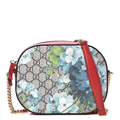 Gucci GG Supreme Monogram Blooms Mini Chain Shoulder Bag Beige Blue Navy Hibiscus Red 1 of 9