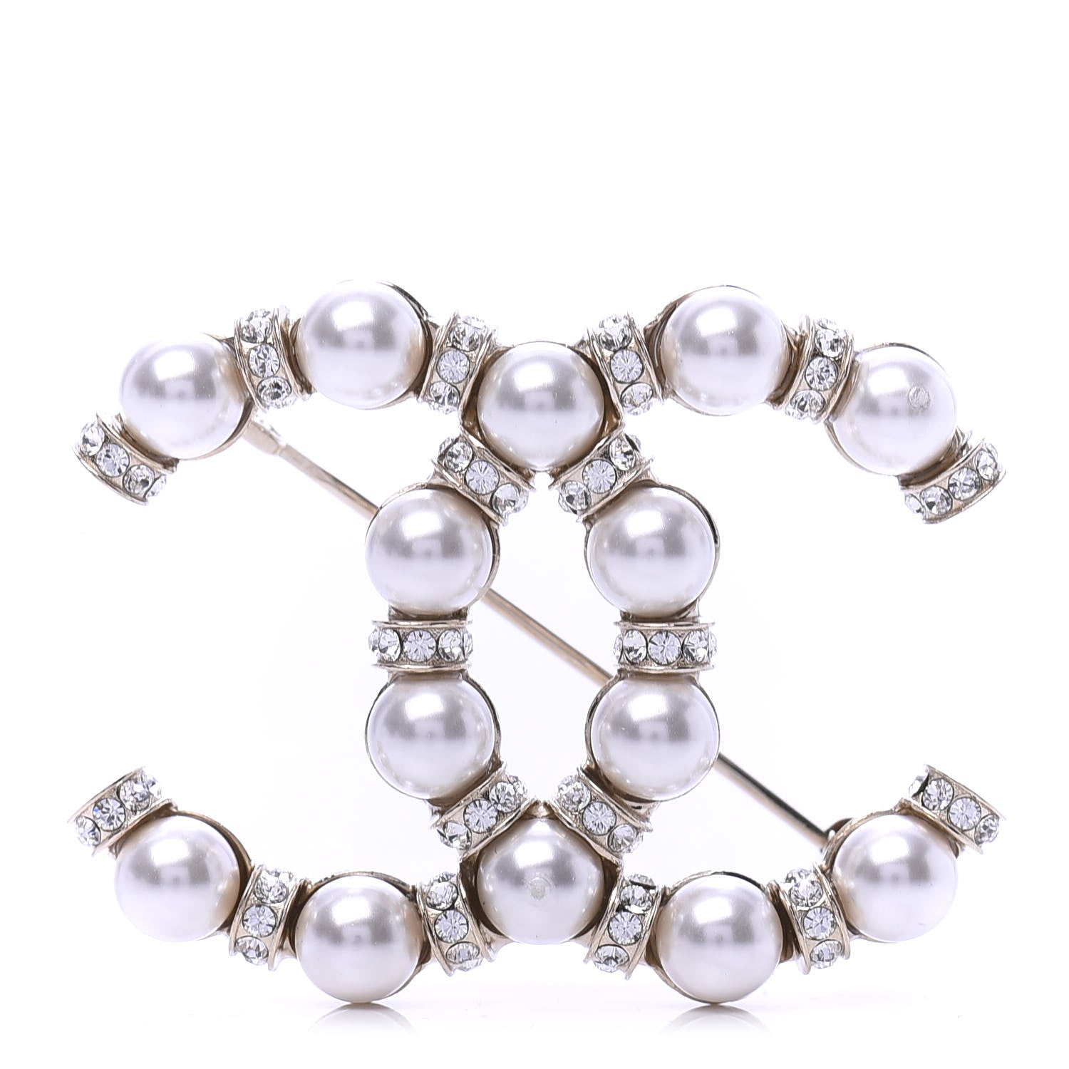 Chanel Pearl Crystal Nefertiti CC Brooch Gold 1 of 4