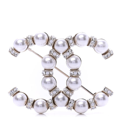 Chanel Pearl Crystal Nefertiti CC Brooch Gold 1 of 4