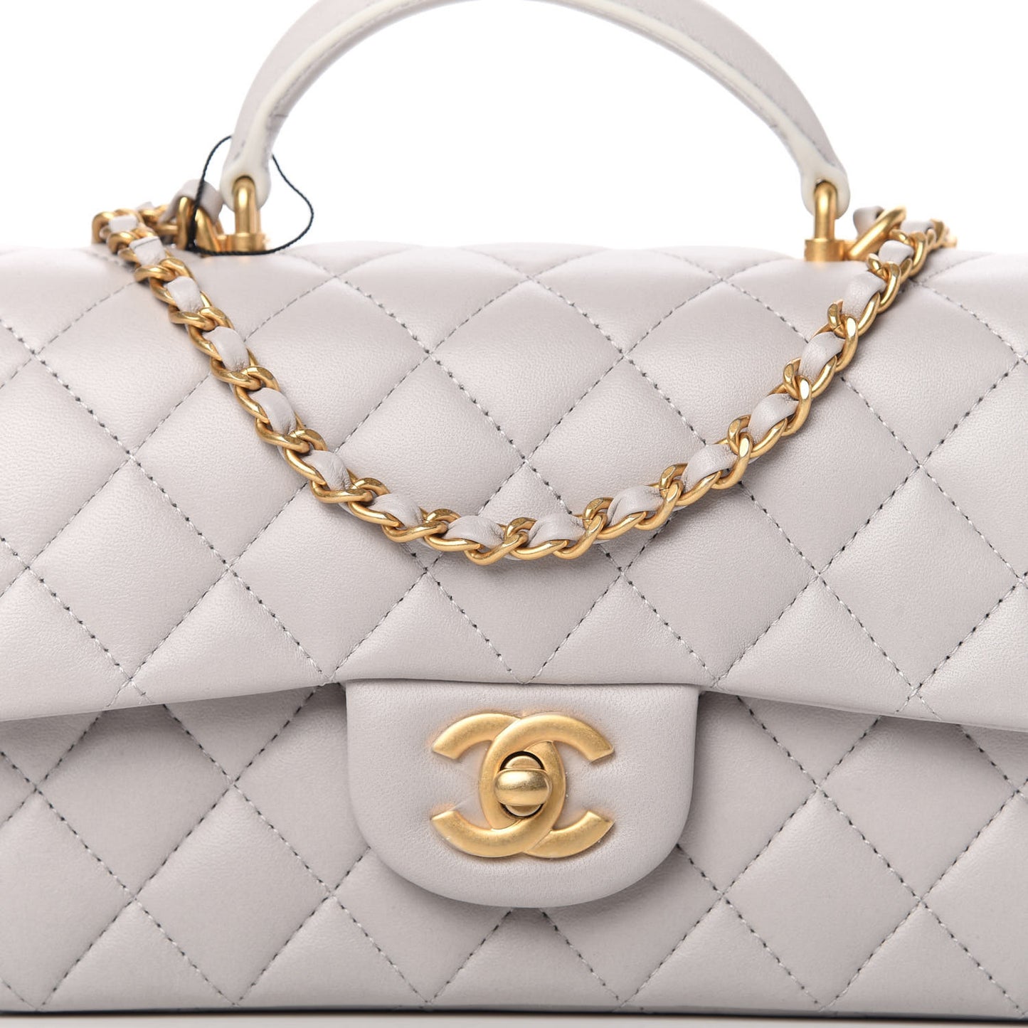 Lambskin Quilted Mini Top Handle Rectangular Flap Grey