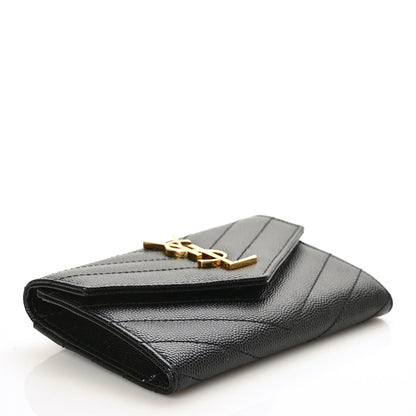 Saint Laurent Grain De Poudre Matelasse Chevron Small Monogram Envelope Wallet Black 4 of 6