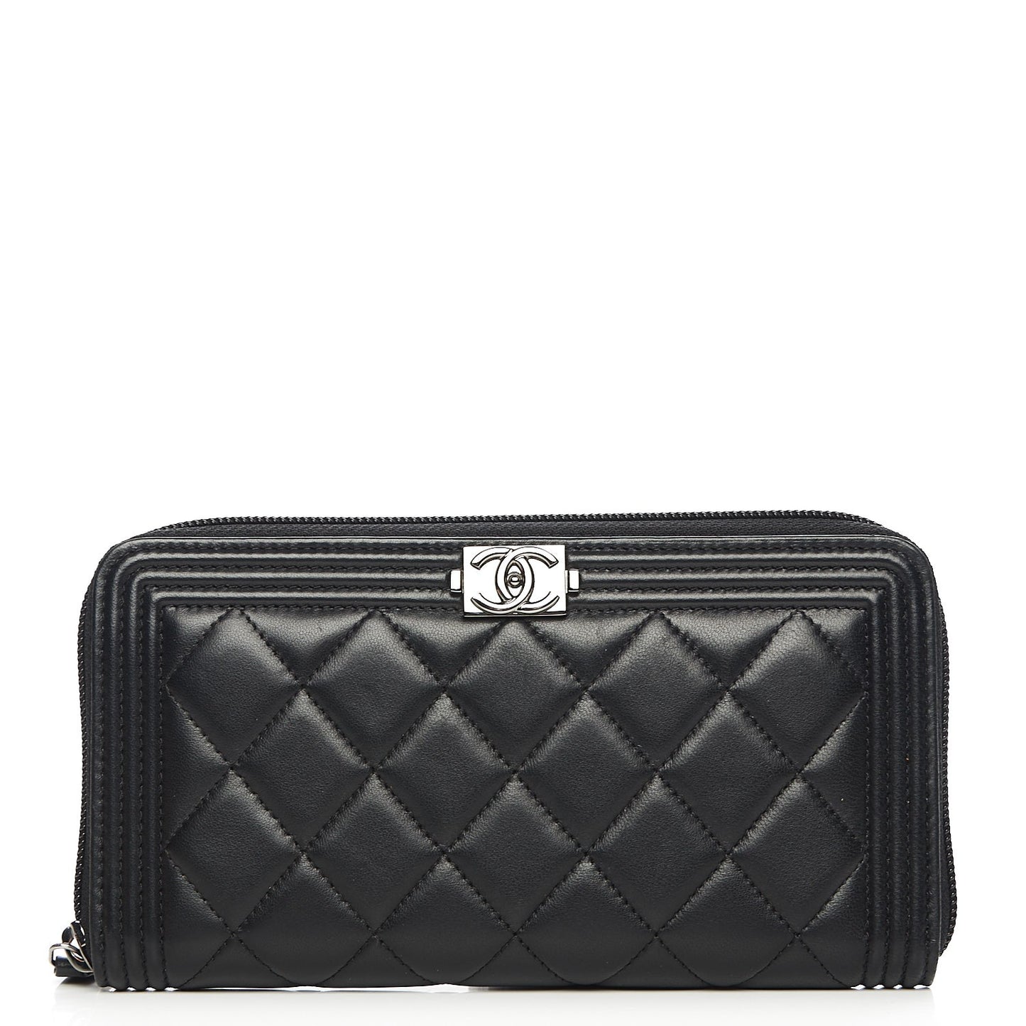 Lambskin Quilted Boy Zip Around Wallet Black