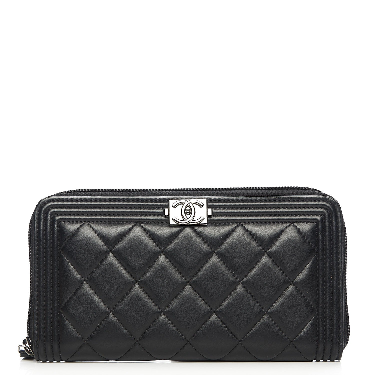 Chanel Lambskin Quilted Boy Zip Around Wallet Black 1 of 9