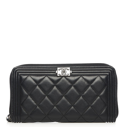 Chanel Lambskin Quilted Boy Zip Around Wallet Black 1 of 9