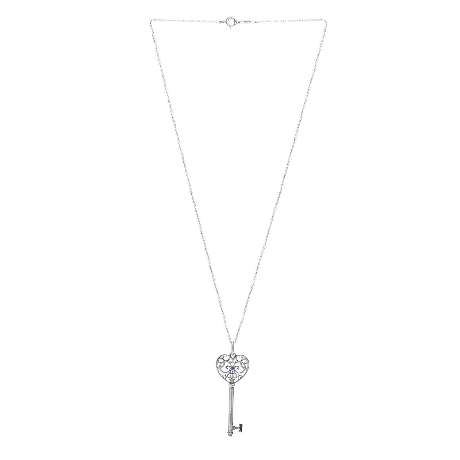 Tiffany Sterling Silver Blue Sapphire Enchant Heart Key Pendant Necklace 3 of 4