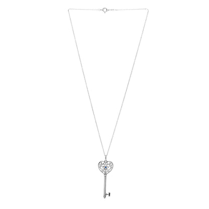 Tiffany Sterling Silver Blue Sapphire Enchant Heart Key Pendant Necklace 3 of 4