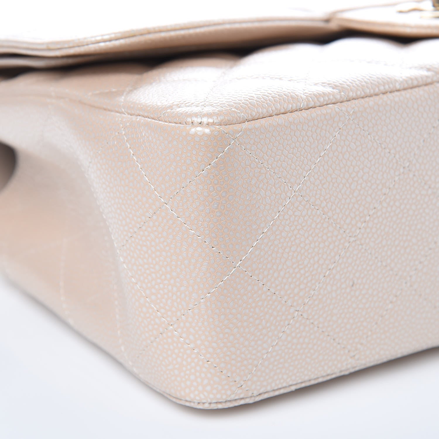 Chanel Pearly Caviar Quilted Jumbo Double Flap Light Beige 7 of 15