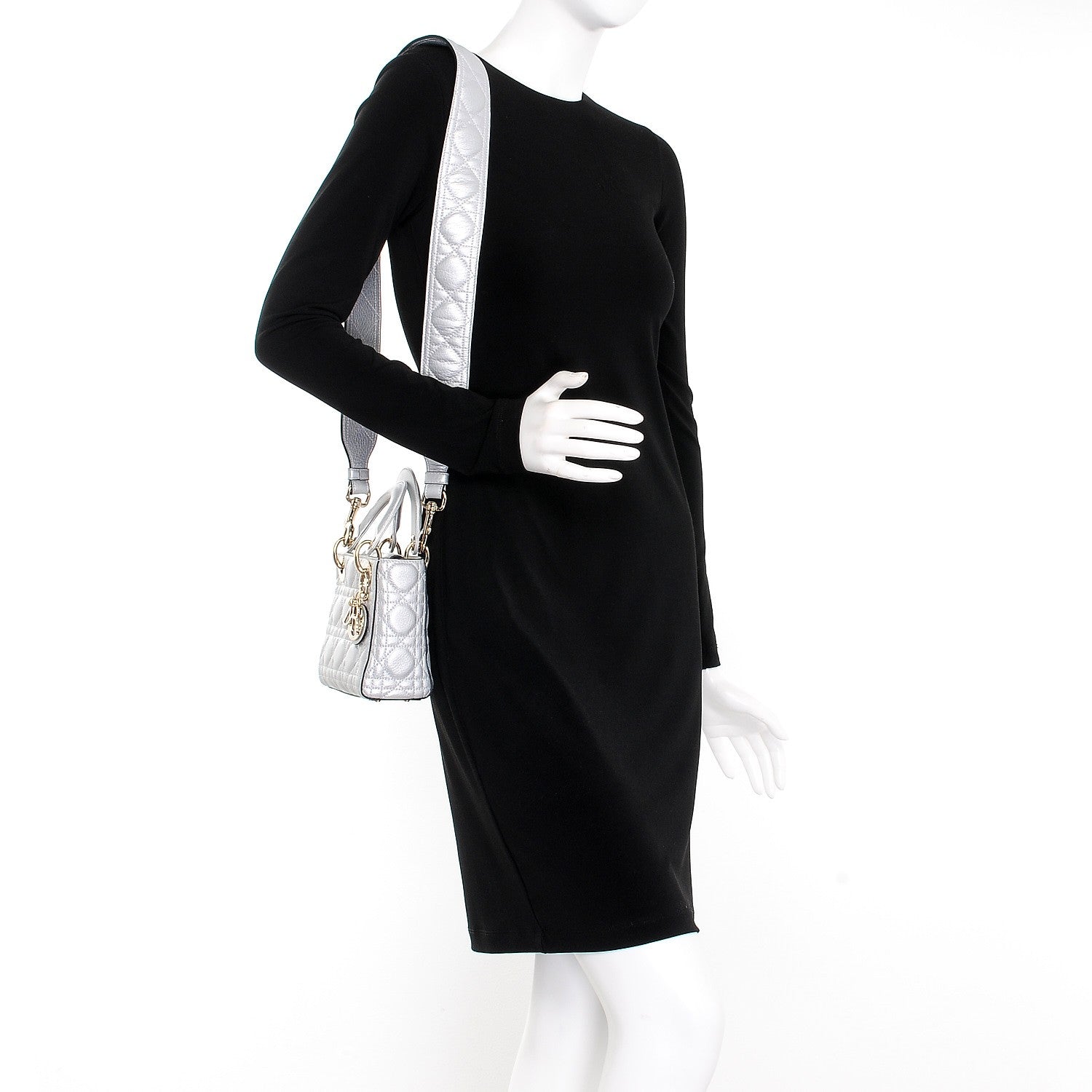 Christian Dior Metallic Grained Calfskin Cannage Mini Lady Dior Silver 2 of 10