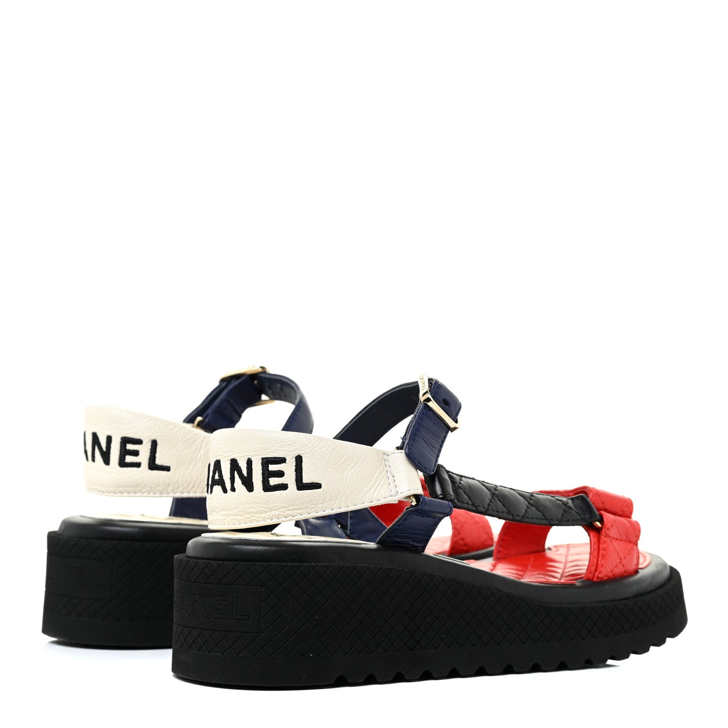 Chanel Lambskin Logo Platform Sandals 35.5 Red Black Ivory Navy Blue 4 of 9