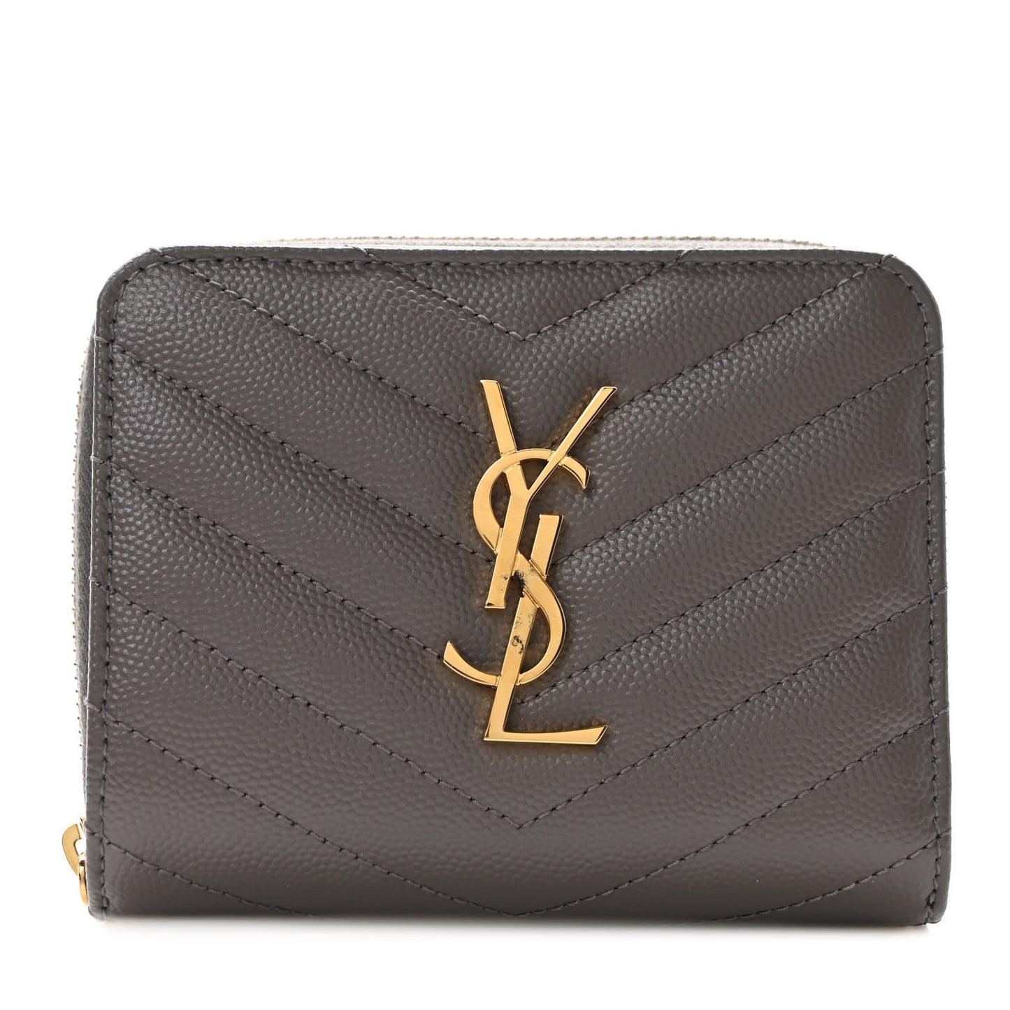 Grain De Poudre Matelasse Chevron Monogram Compact Zip Around Wallet Fog