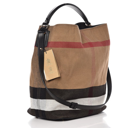 Burberry Canvas Mega Check Medium Ashby Hobo Black 3 of 10