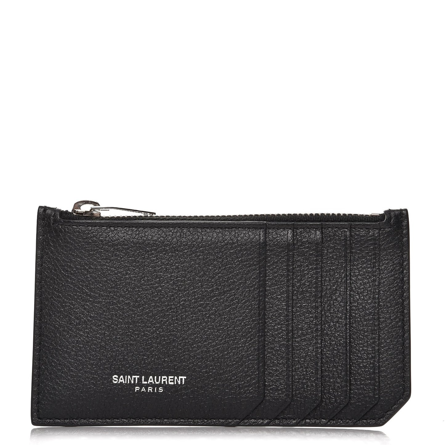 Grained Calfskin 5 Fragments Zip Pouch Card Holder Black