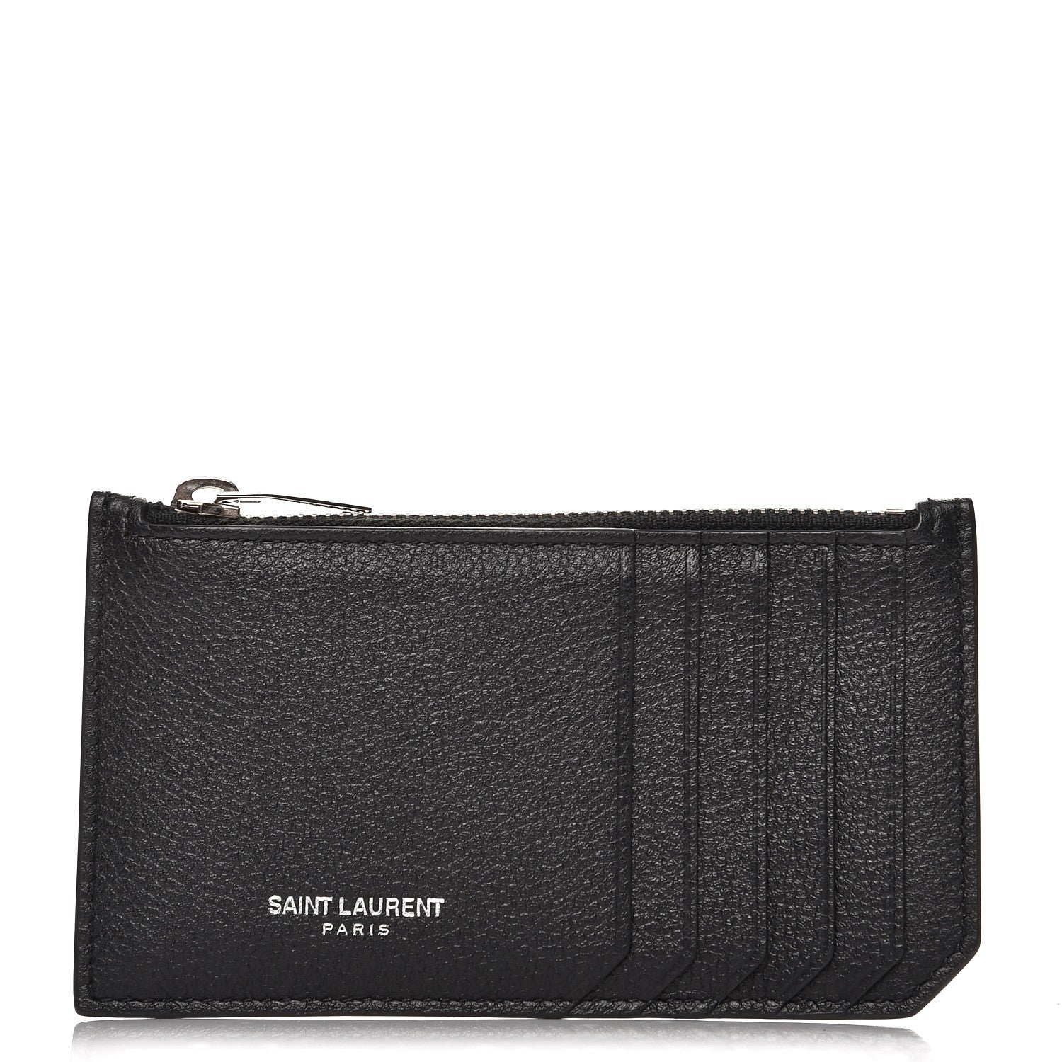 Saint Laurent Grained Calfskin 5 Fragments Zip Pouch Card Holder Black 1 of 8